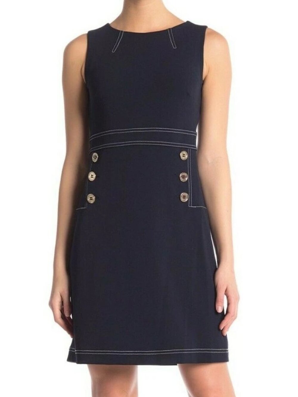 Tommy Hilfiger A8HC1R9C Black Sleeveless Button Stretch Scuba Crepe Shift Dress
